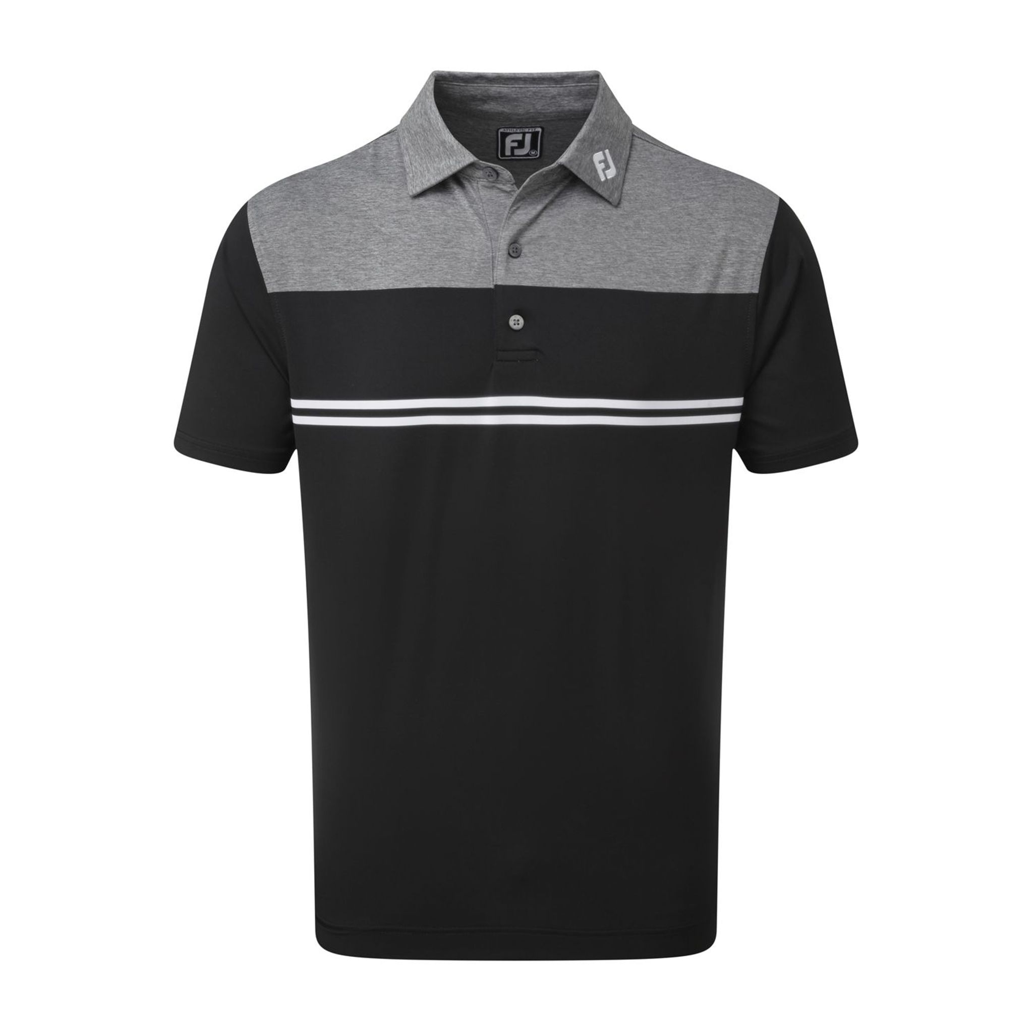 Footjoy M Lisle Heather Colour Block SS Polo Charcoal/Blac Herren