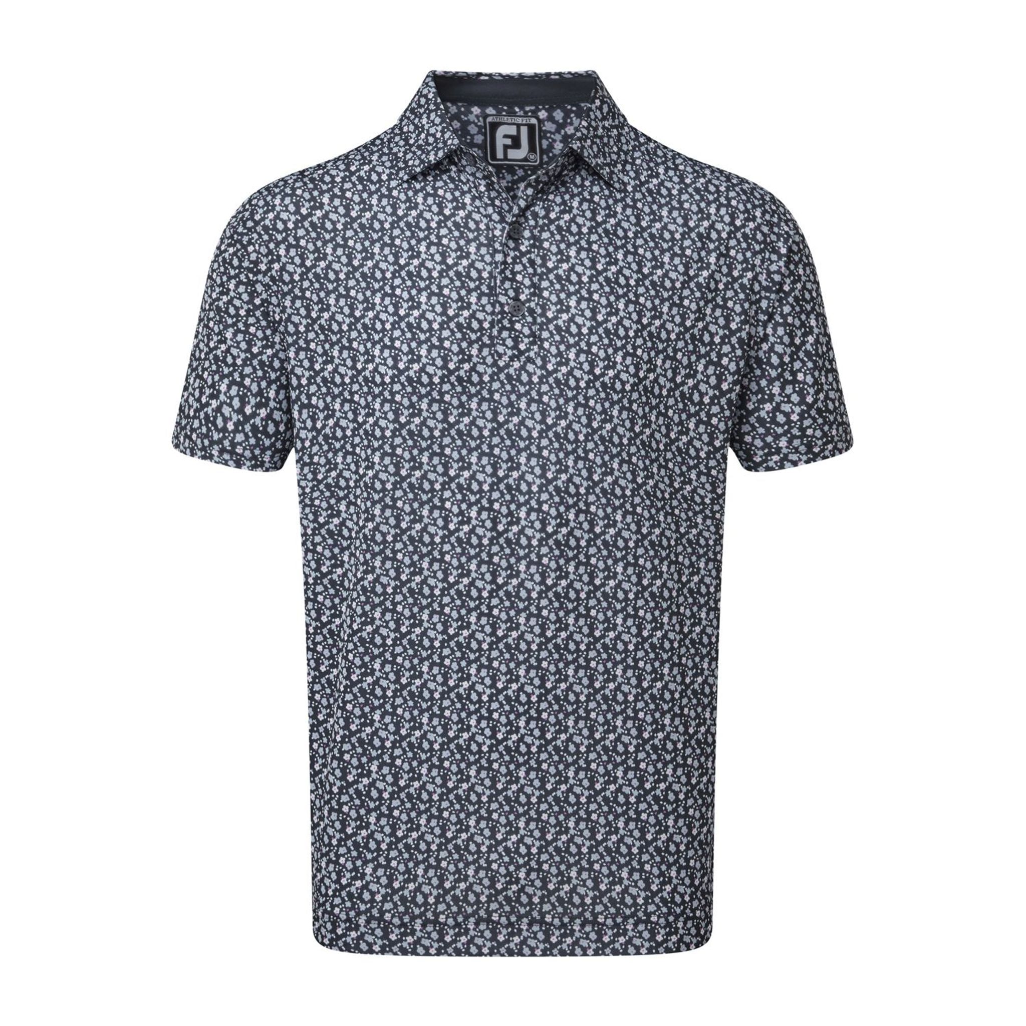 Footjoy M Lisle Flowerprint SS Polo Navy Herren