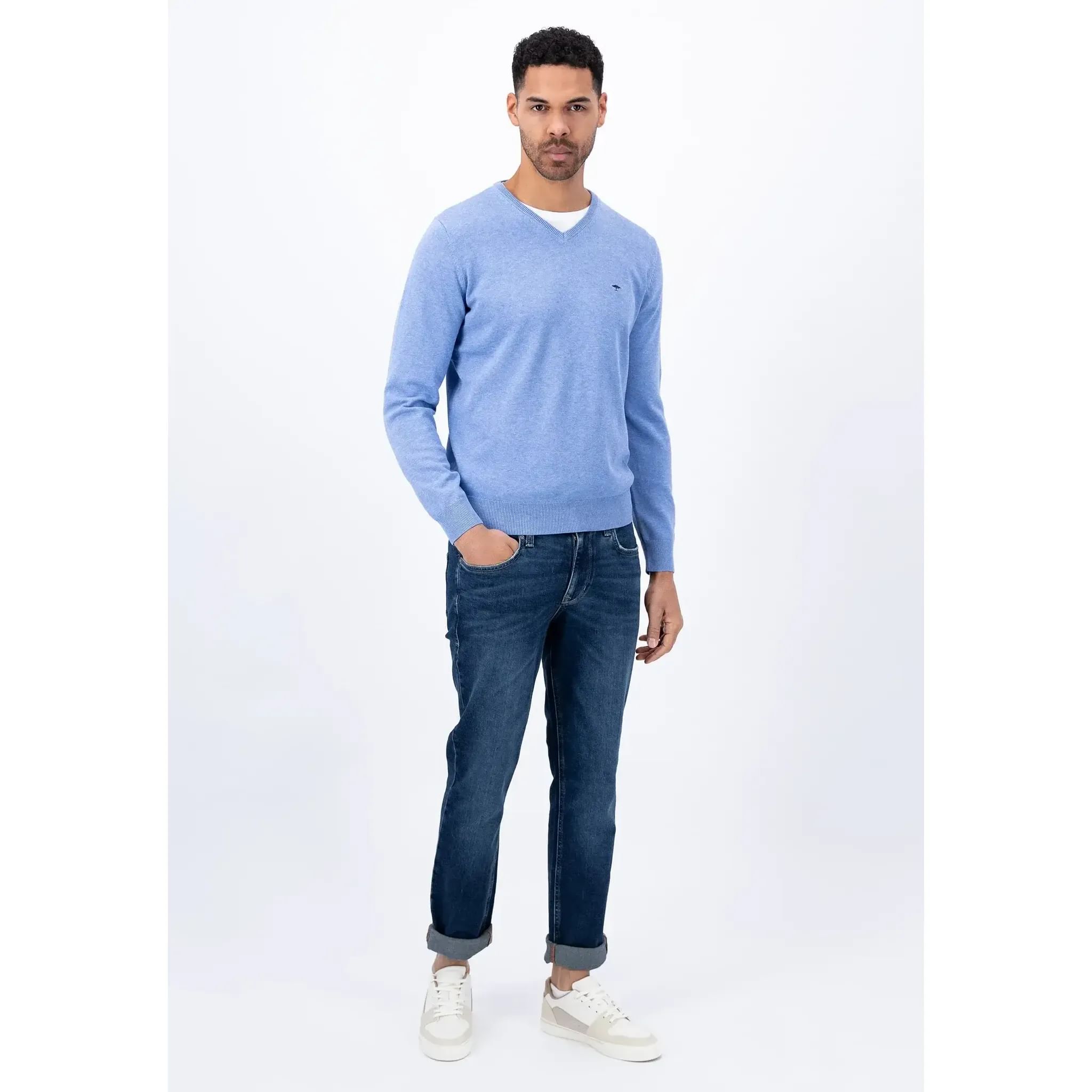 Fynch Hatton V-Neck Pullover HE / Steel / 3XL Pánský