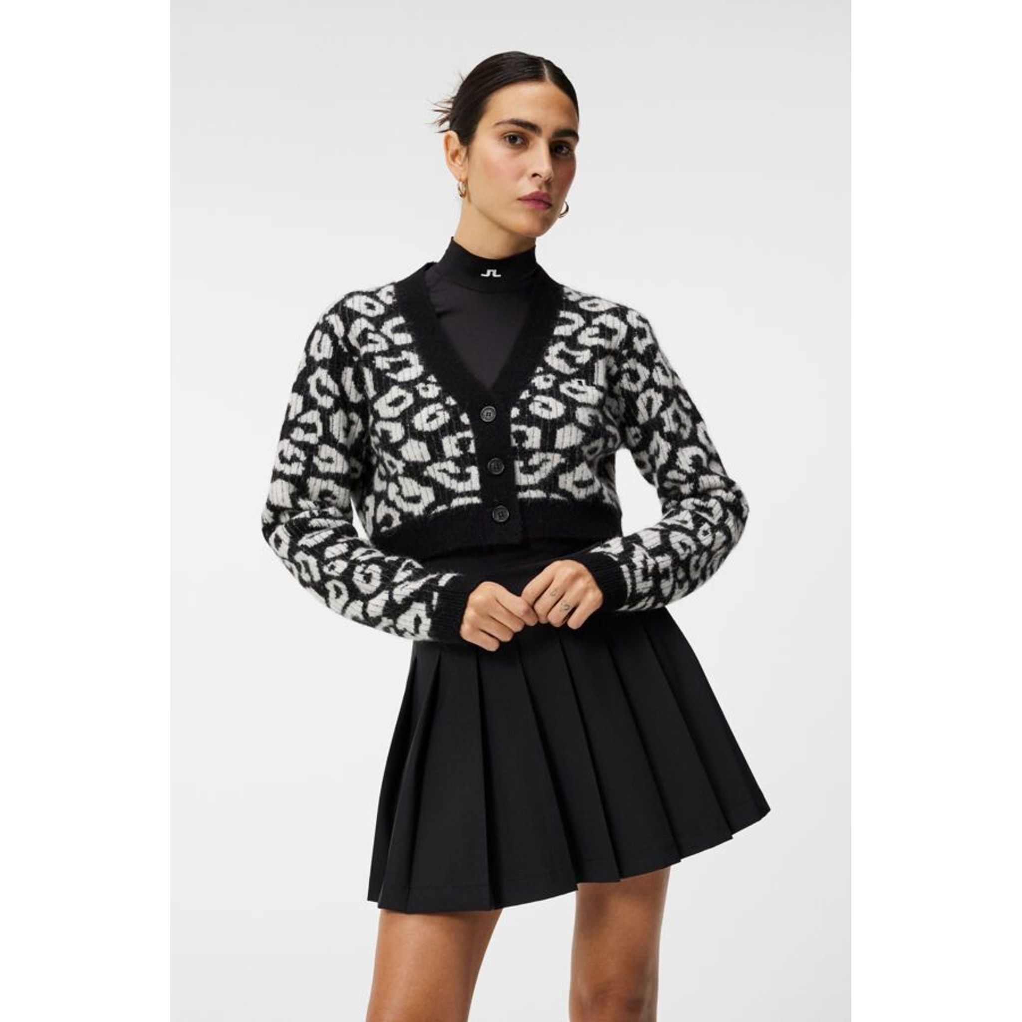 J. Lindeberg W Mallory Cropped Cardigan Leo-Print Černá/Bílá Dámský